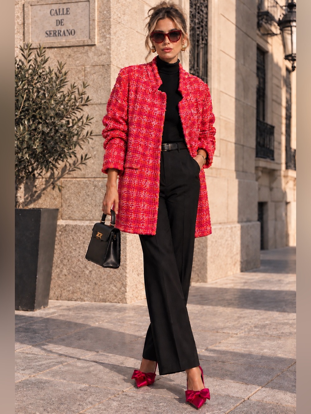 Hoss Intropia Womens Tweed Coat Pink Orange Textured Size 38 M NWT Spain